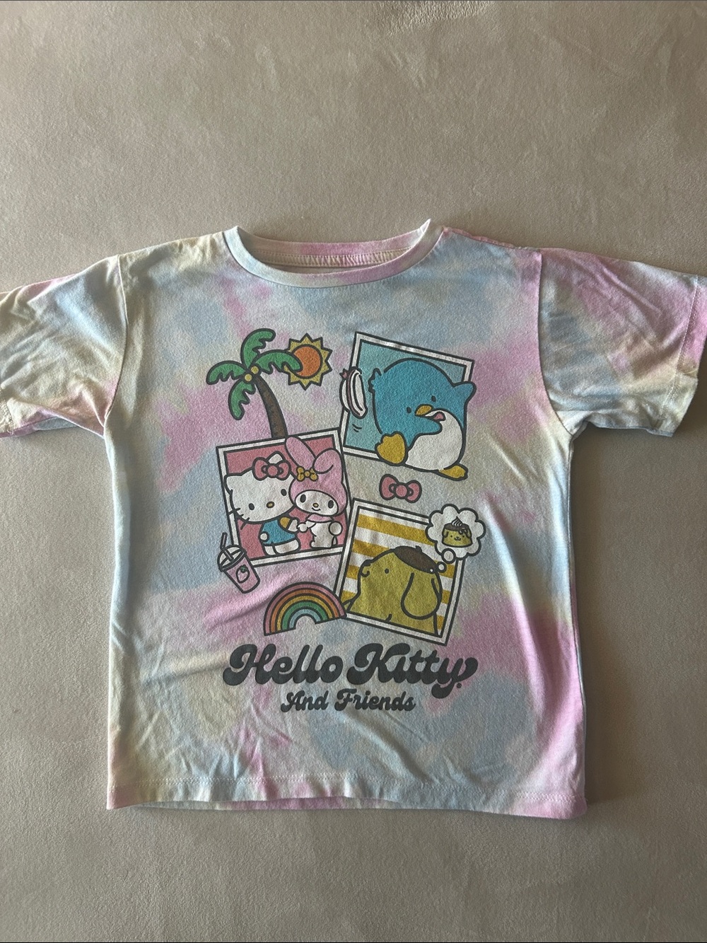 Hello Kitty Pastel Tie-Dye Short Sleeve Tee - Pink Blue Yellow Cream